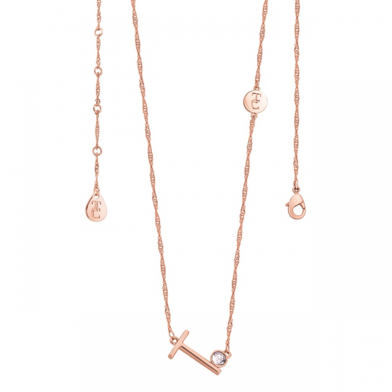 Tipperary Crystal Letter 'T' Pendant Rose Gold